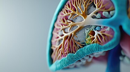 Chronic Obstructive Pulmonary disease idea. Detailed illustration of human lung anatomy showcasing intricate structures.
