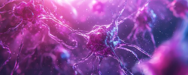 Epilepsy disease concept. Vibrant depiction of neurons showing intricate connections and glowing effects.