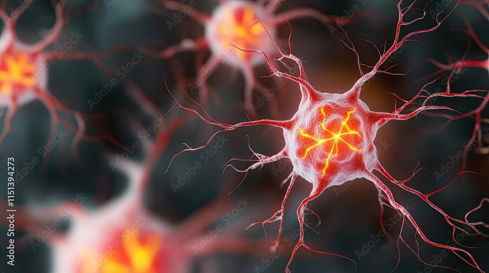Poster epilepsy disease concept. close-up view of neurons with vibrant colors, illustrating brain activity 