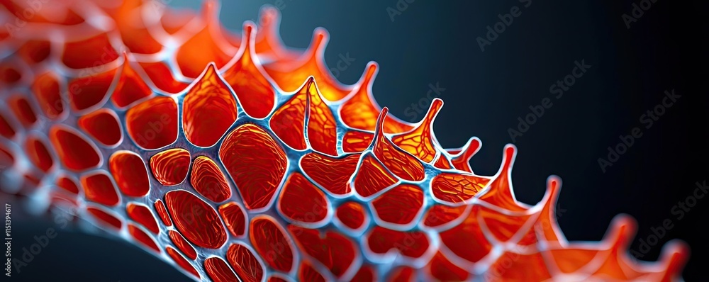 Aufkleber Chronic Obstructive Pulmonary disease idea. Close-up view of intricate red cell structure showcasing unique patterns and textures.