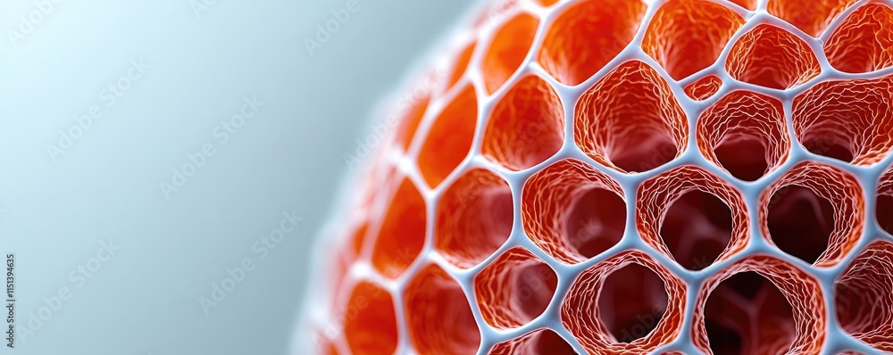 Poster Chronic Obstructive Pulmonary disease idea. Close-up of a vibrant, hexagonal pattern showcasing intricate cellular structures.