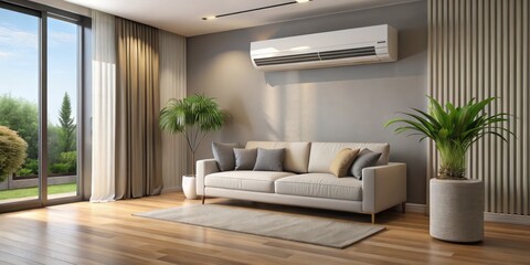 3D Render of Eye-Level Indoor Split Air Conditioner Unit - Realistic Design, HVAC System, Home Cooling, Climate Control