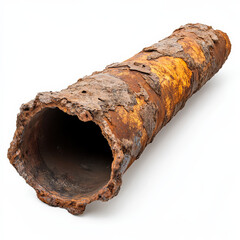 rusty iron pipe with iron deposit inside, showcasing corrosion and wear. texture and color variations highlight effects of time and environmental exposure