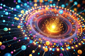 AI Technology Particle Explosion: Futuristic Neon Circles Big Data Background Design