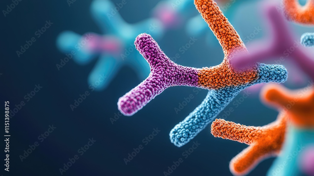 Poster chronic obstructive pulmonary disease idea. close-up view of colorful microbial structures on a dark