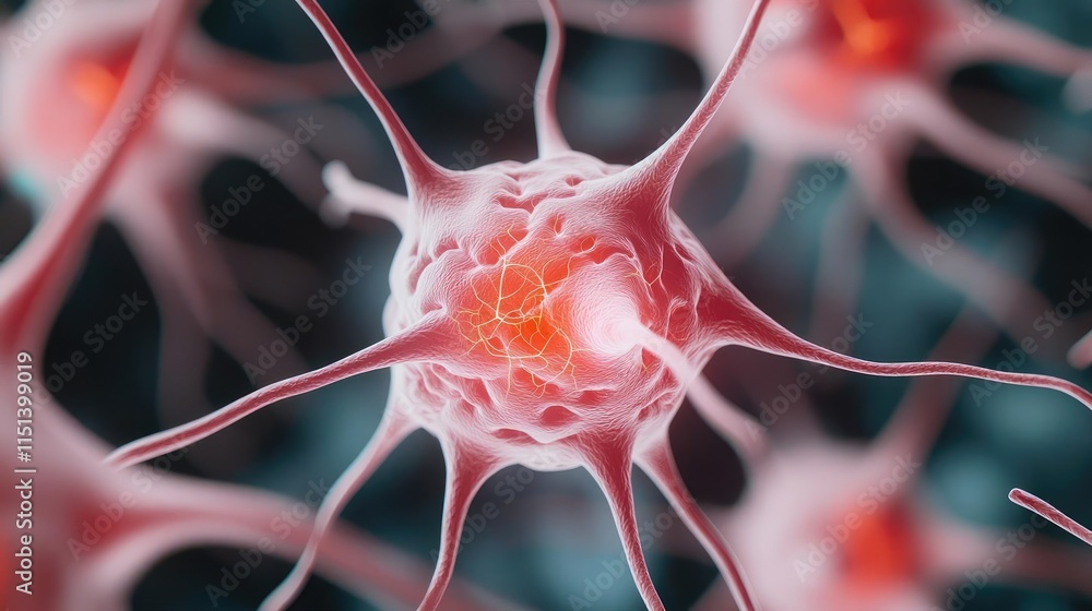 Poster epilepsy disease concept. a close-up view of colorful neurons exhibiting intricate structures and co