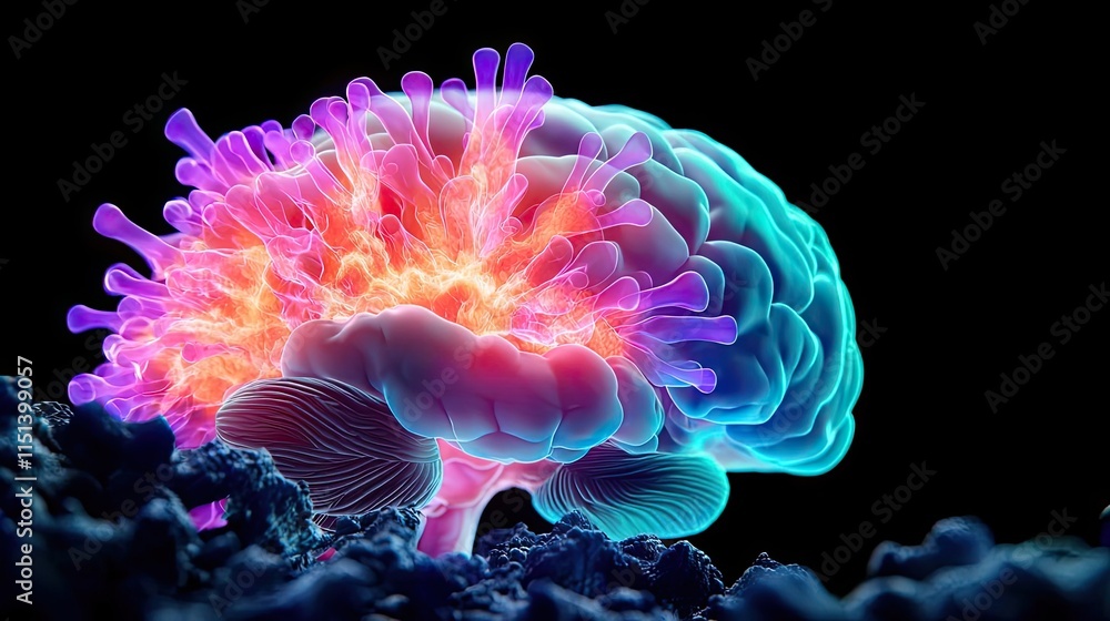 Poster epilepsy disease concept. vibrant neural connections illustrating the complexity of the human brain.