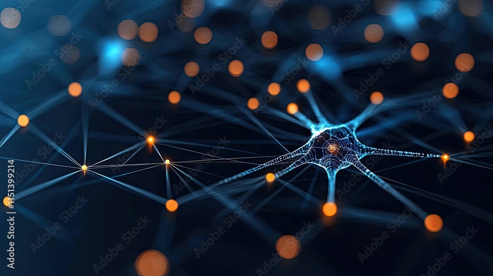 Poster Epilepsy disease concept. Abstract network connection with glowing nodes and lines on a dark background.