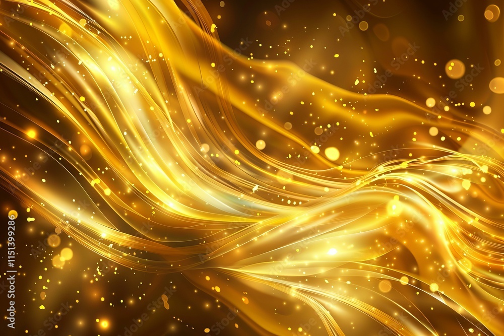 Aufkleber golden particles flowing and forming wavy lines on dark background, creating abstract design