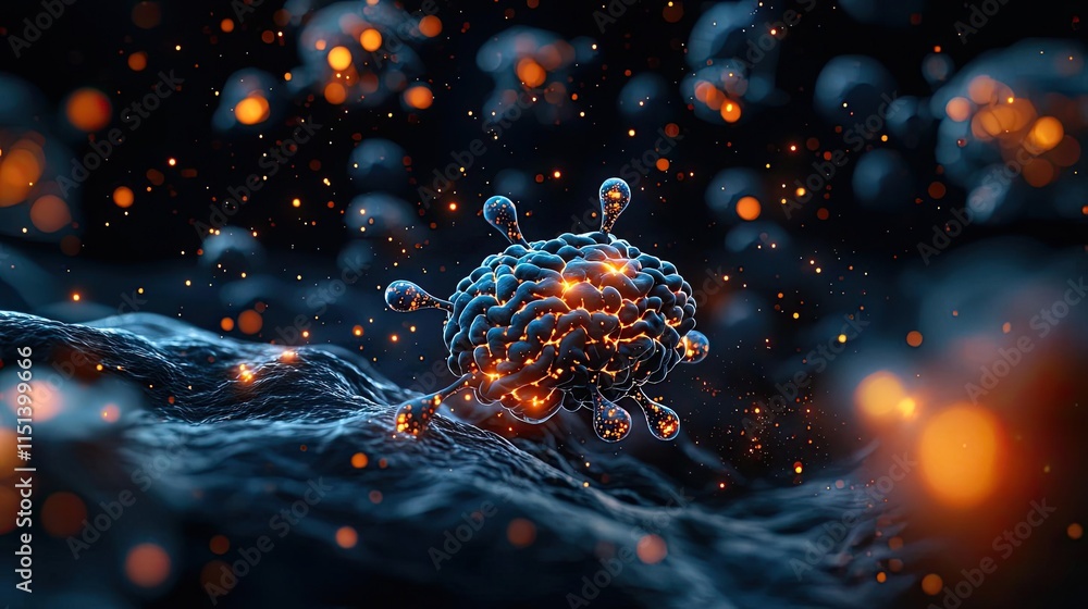 Poster epilepsy disease concept. close-up view of a virus with detailed structure and glowing elements in a