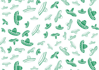 Mexican Hat Seamless Pattern Line Art Vector Illustration. Mexican Hat Background 04