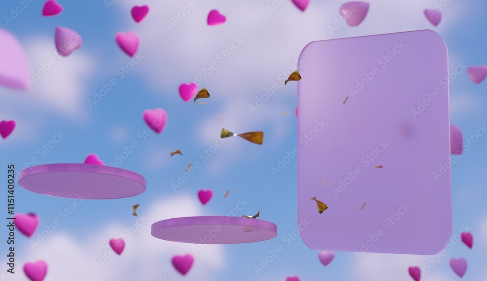 Poster two floating glass podiums and big geometric shapes for copy space. abstract product presentation te