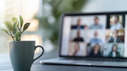 A manager welcomes a new team member during a remote onboarding session. Video calls and onboarding materials designed to integrate employees into virtual workplaces with efficiency and adaptability.