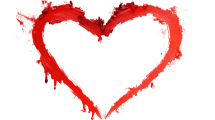Heart drawn in red, isolated on transparent background