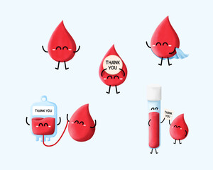 Set of hand drawn cute blood characters