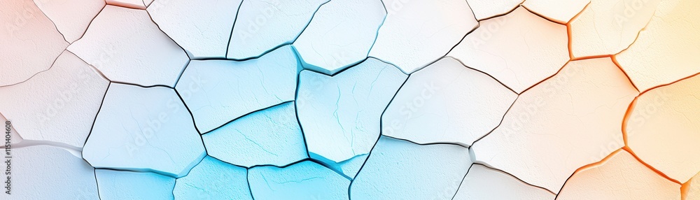 Poster a textured surface featuring abstract, honeycomb-like patterns in soft blue and orange hues, creatin