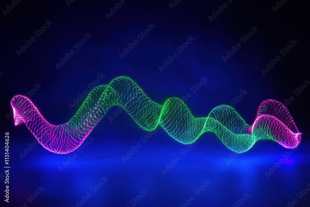 Poster abstract digital art of glowing neon light trails in vivid pink and blue hues with sparkling particl