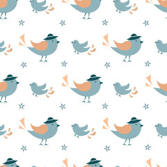 Seamless pattern with birds on a white background