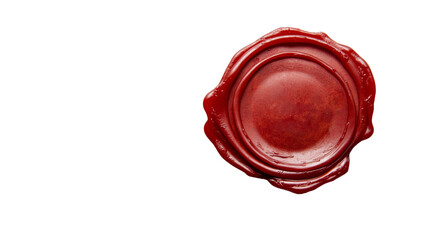 Red wax seal impression close up, isolated on transparent background