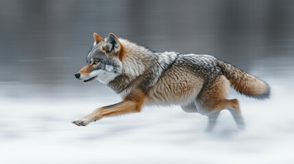 Fototapeta premium A gray wolf running in the snow.