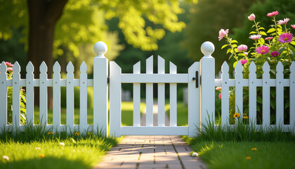 White Gate in a Sunny Garden