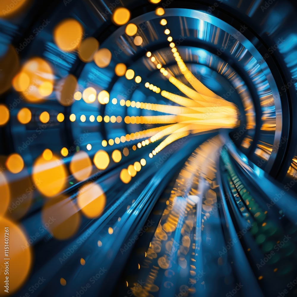 Aufkleber a dynamic, abstract image featuring a tunnel of blue and orange light trails, creating a sense of sp