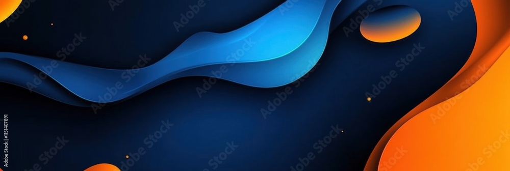 Poster abstract blue and orange wave design: dynamic fluid forms background