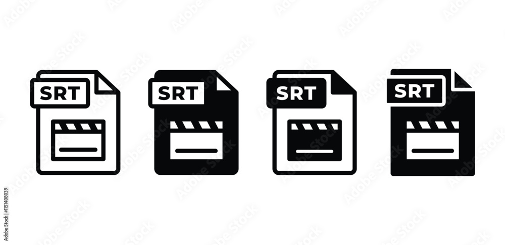 Poster srt file format icon vector design symbol sign black white color simple flat illustration collection