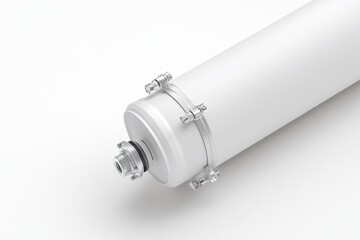 Industrial Tank Container with Safety Features for Chemical Transport | Close-up Silver Steel Cylinder on White Background | Photorealistic