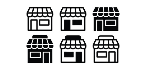 store shop building icon vector design outline and black filled black white color illustration collection isolated