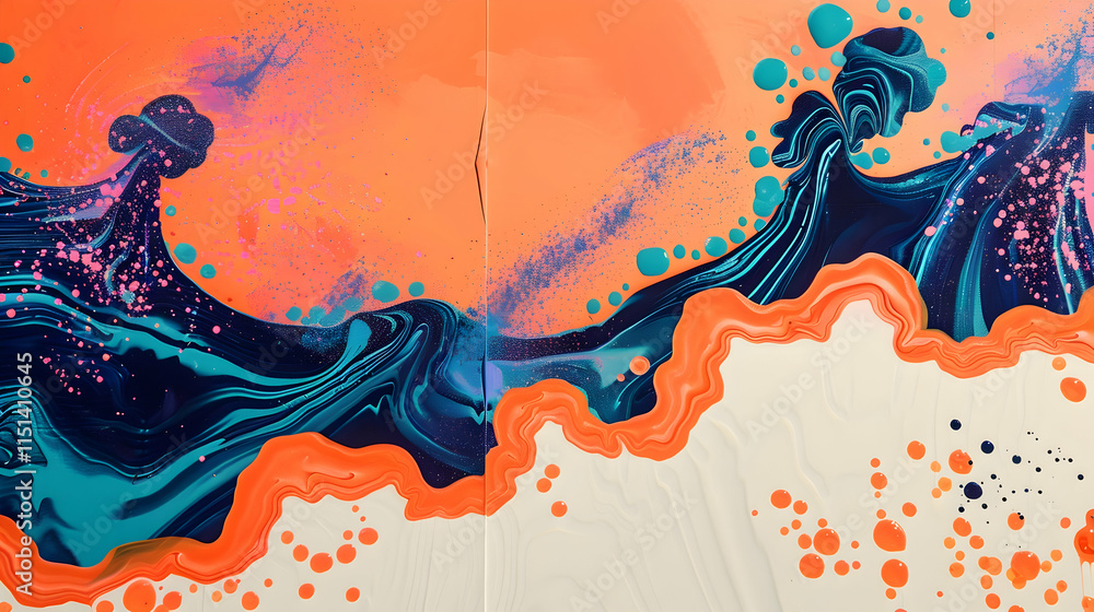 Poster vibrant abstract painting with swirling colors and dynamic patterns.