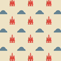 retro pattern space space rocket cloud retro colors cover design