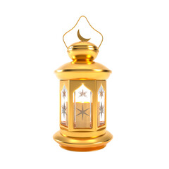 Ramadan lantern with candle 3d isolated on white background. Golden Arabic lantern, 3d render. © gizemg