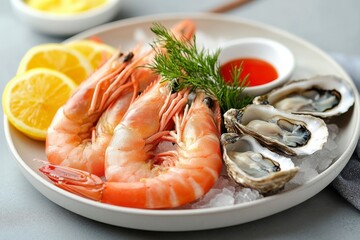 Fresh seafood with shrimp and oysters served