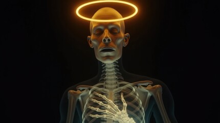 Man with Golden Halo Against a Dark Background