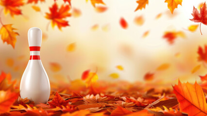 A Bowling Pin Standing Among Autumn Leaves in a Forest Setting with a Warm Color Palette