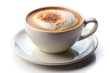 Fototapeta premium Perfect Cappuccino, Coffee Drink, Hot Beverage, Creamy Latte, Espresso Coffee, Coffee Cup, White Background, Isolated Coffee, Delicious Cappuccino, Coffee Photography