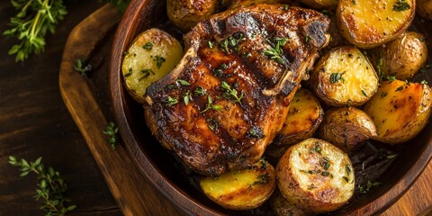 Savory BBQ pork chops paired with perfectly roasted potatoes and aromatic herbs create a delicious experience. Enjoy these delightful BBQ pork chops for a satisfying meal any time.