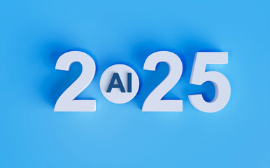 Futuristic 3D Design Featuring '2025' with AI-Enhanced Zero,