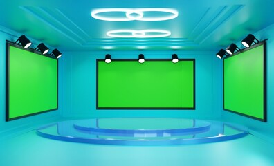 Modern 3D Newsroom with Triple Green Screens