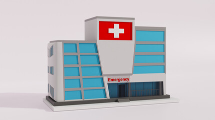 Modern 3D Hospital Building with Emergency Entrance for Healthcare, Medical Services, and Emergency Care Concept Illustration