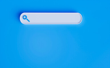 3D Search Bar Design on Blue Background, Symbolizing Digital Exploration and Information Retrieval in Modern Technology