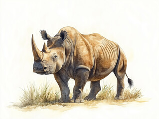 Obraz premium Majestic Rhino Watercolor Illustration – Stunning Wildlife Art for Creative Projects