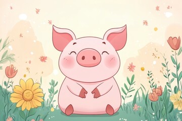 Cute pig cartoon background
