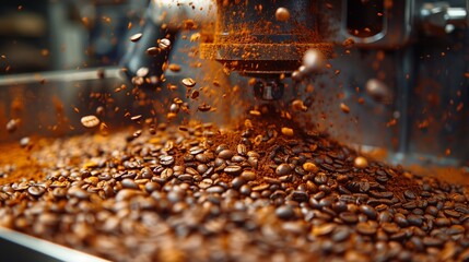 Coffee grinder in action, grinding beans into fine powder, filmed in HD for coffee enthusiasts