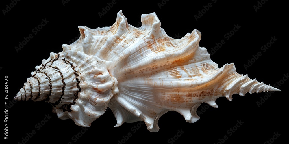 Poster isolated seashell displayed on a black background, highlighting the intricate details of the seashel