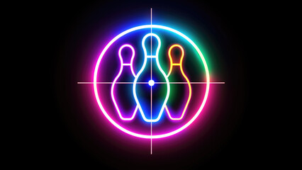 Neon Bowling Pin Logo with Laser Tag Elements on a Black Background