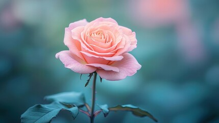 Pastel rose concept. A beautiful pink rose blooming in a serene garden setting, showcasing natural elegance.