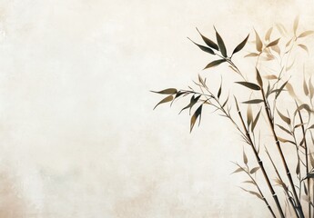 Elegant Bamboo Shoots Growing Against a Textured Beige Background..
