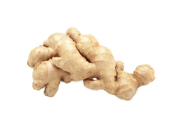 Fresh ginger root isolated on white background, Natural organic ginger for health, medicine, protection against colds. Top view